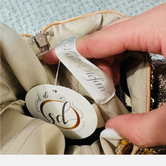 Elegant Gold and Brown Mini Dress - Picture 7 of 10